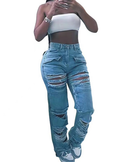 Casual Ripped Denim Trousers