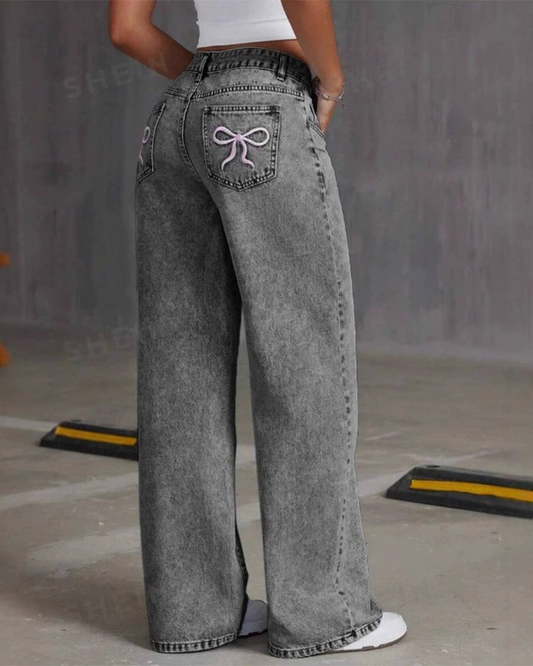 Embroidered Straight-Leg Baggy Trousers