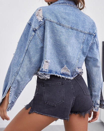 Ripped Denim Short Jacket