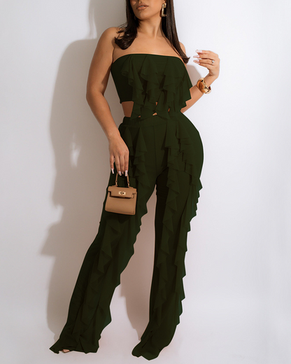 Bandeau Patchwork Pants Suit