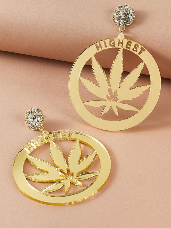 1pair Rhinestone Decor Maple Leaf Drop Earrings for Women