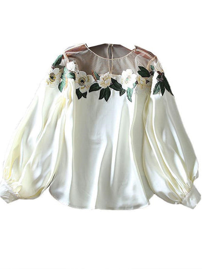 Gianna Elegant Embroidered Mesh Blouse