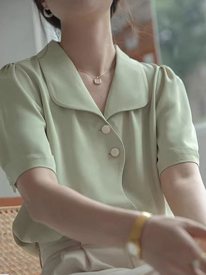 Destiny Loose V-Neck Solid Chiffon Shirt