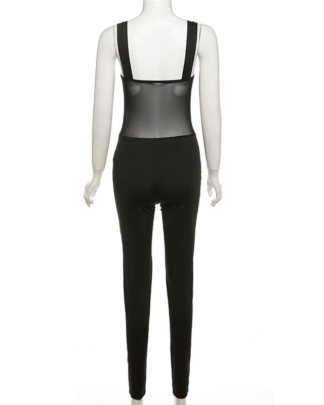 Sling Low-Cut See-Through Slim Jumpsuit