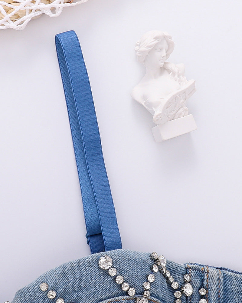 Denim Beaded Suspender Tube Top