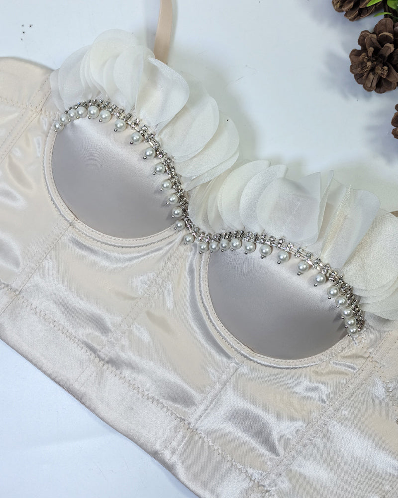 Lace Bright Diamond Beaded Fishbone Tube Top