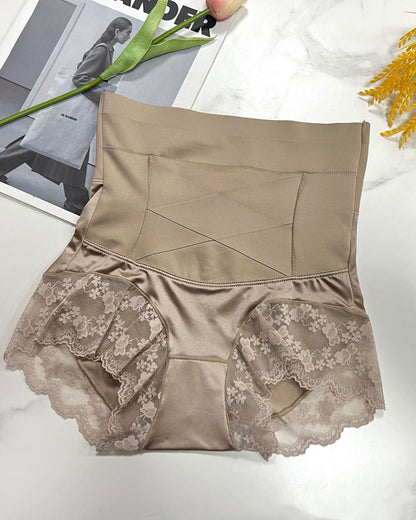 High Waist Seamless Antibacterial Hip Lifting Lace Trim Body Shaping Panties