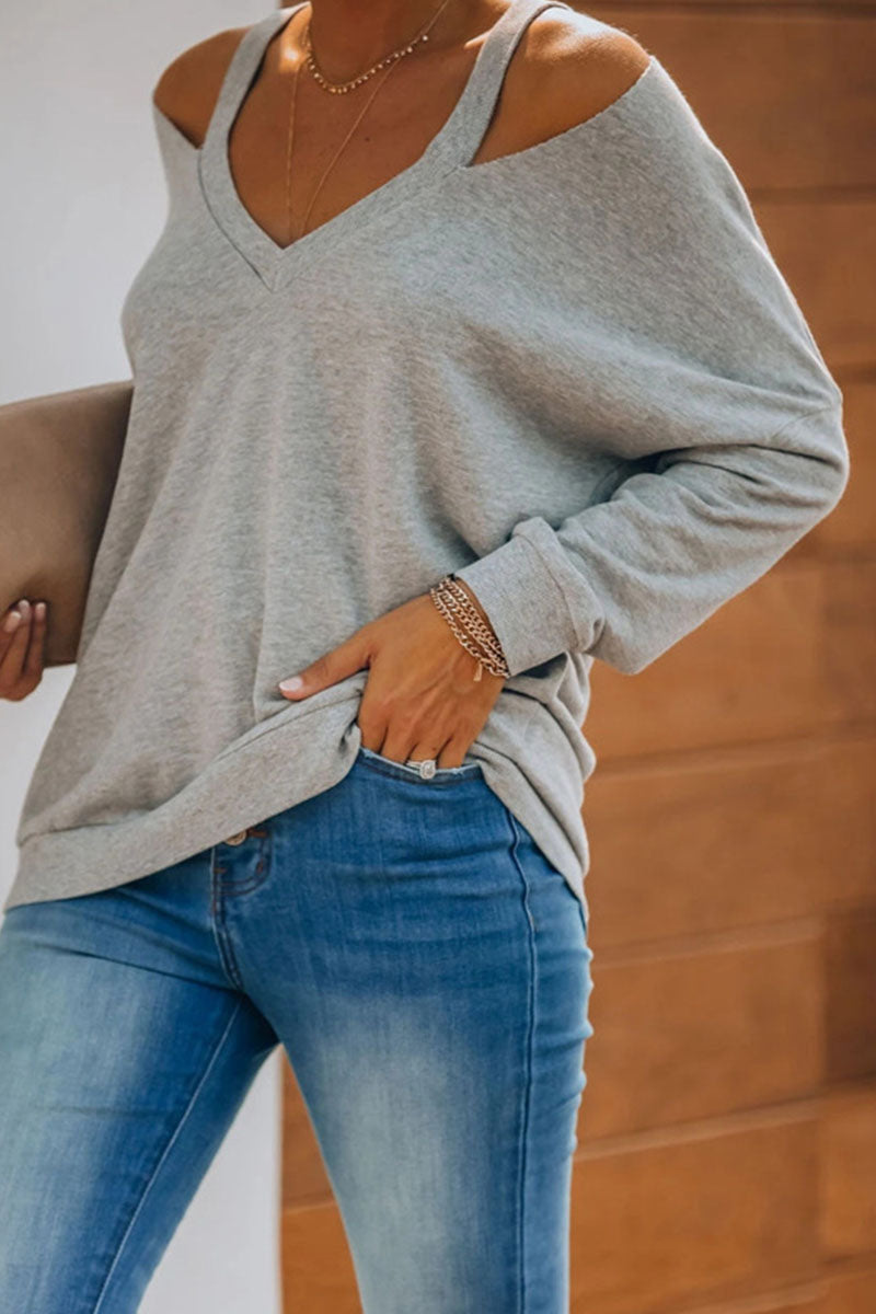 Tops casuales de moda con cuello en V y parches sólidos