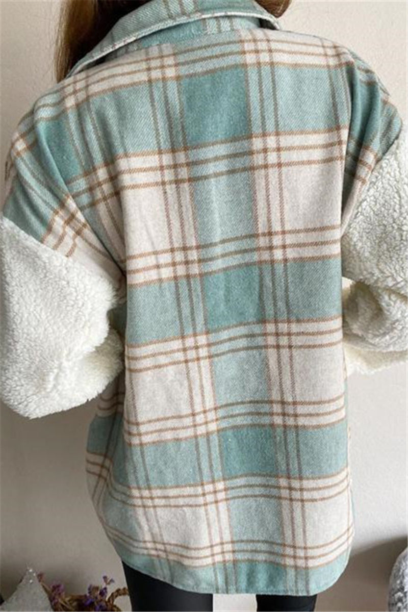 Cárdigan informal de moda con estampado de cuadros y cuello vuelto (4 colores)