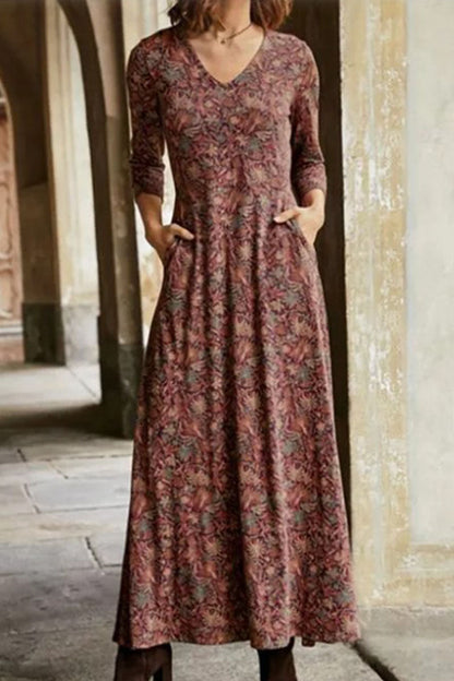 Vestidos casuales con cuello en V, estampado patchwork y corte A (4 colores)