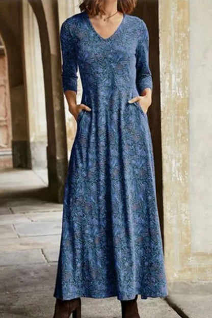 Vestidos casuales con cuello en V, estampado patchwork y corte A (4 colores)