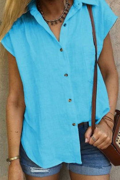 Blusas casuales de moda con cuello vuelto y parches lisos (4 colores)