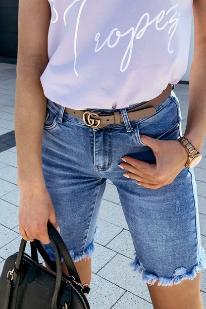 Pantalones cortos vaqueros rectos de cintura media con diseño liso de calle de moda