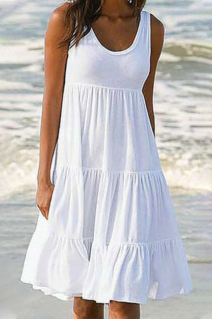 Vestidos de moda con falda pastel, cuello redondo y patchwork liso (6 colores)