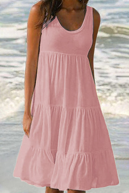 Vestidos de moda con falda pastel, cuello redondo y patchwork liso (6 colores)