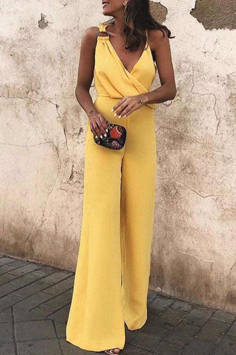 Monos holgados con cuello en V y parches lisos de moda urbana