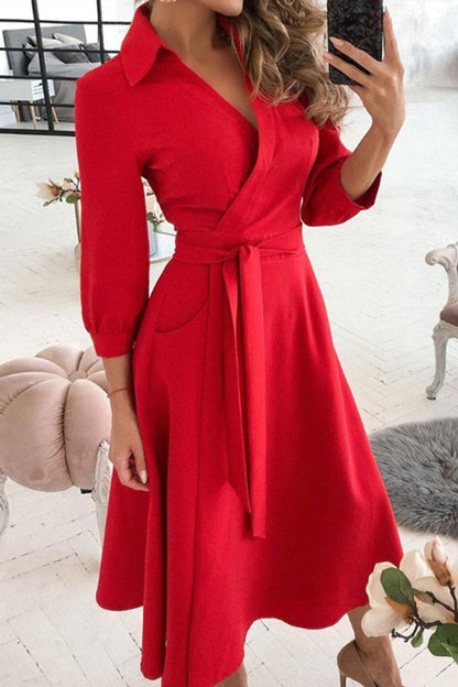 Vestidos casuales de moda con cuello en V, línea A y frenillo liso