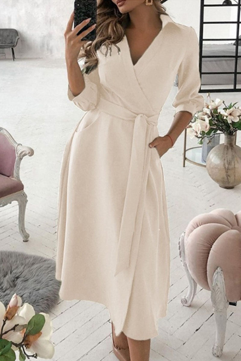 Vestidos casuales de moda con cuello en V, línea A y frenillo liso