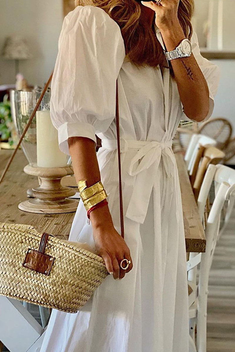 Vestidos de línea A con cuello vuelto y frenillo liso de moda urbana