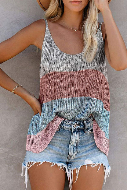 Tops de cuello en U con patchwork a rayas de moda urbana (11 colores)