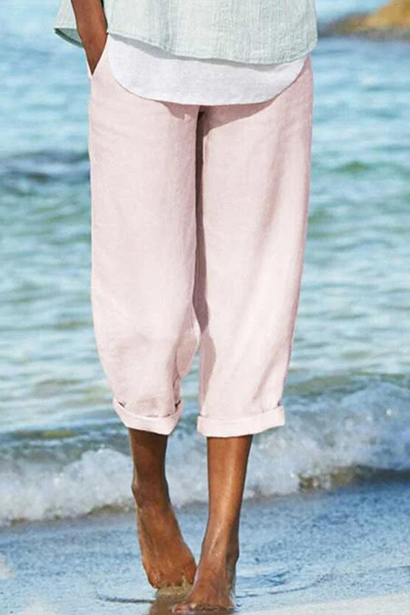 Pantalones casuales de moda con bolsillos sólidos y pierna ancha y sueltos