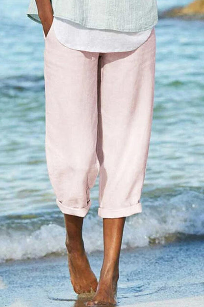 Pantalones casuales de moda con bolsillos sólidos y pierna ancha y sueltos