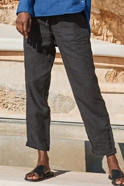 Pantalones casuales de moda con bolsillos sólidos y pierna ancha y sueltos