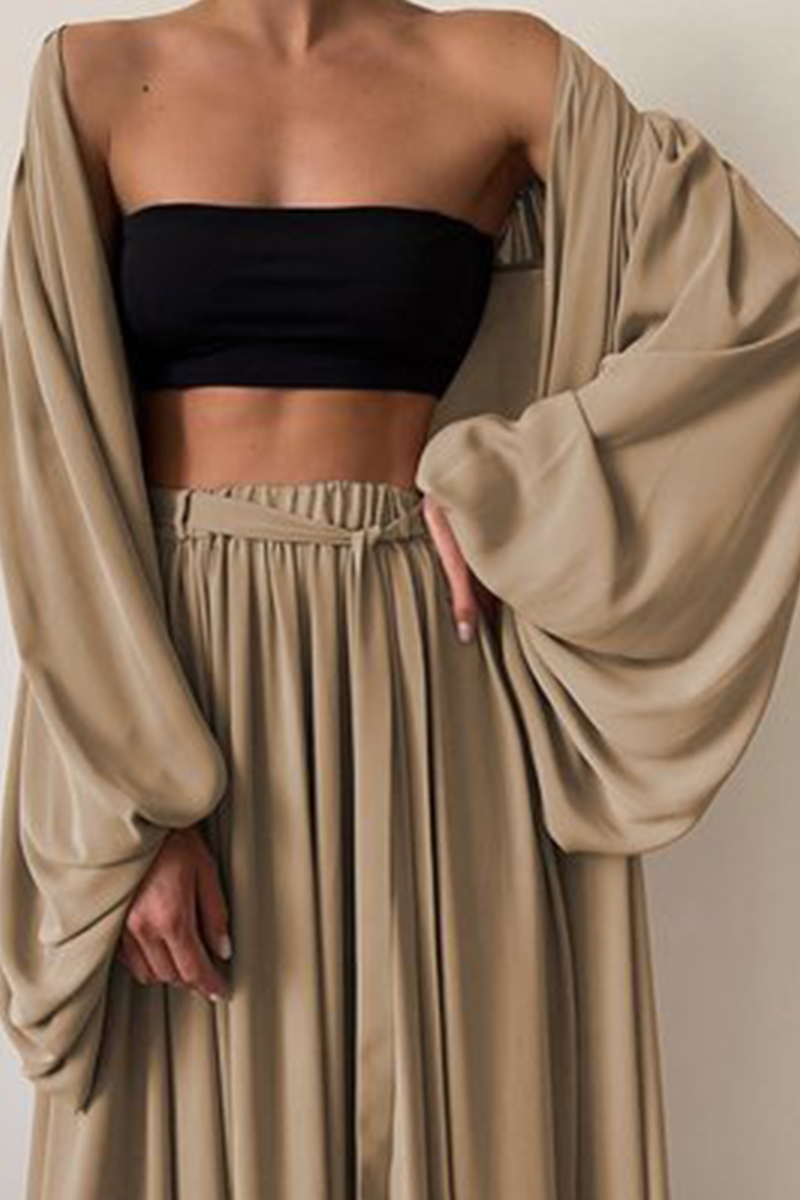 Conjunto de tres piezas informal liso con cinturón, sin tirantes (4 colores)