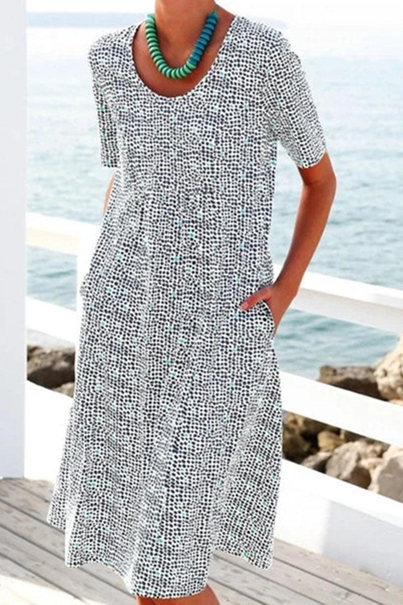 Vestidos de línea A con cuello redondo y estampado de patchwork de moda urbana