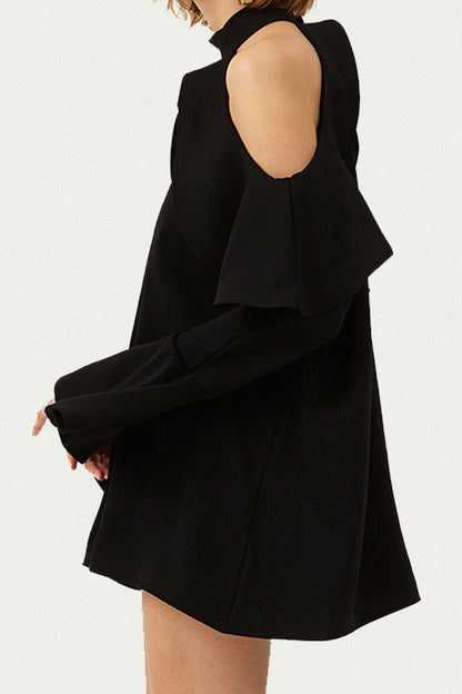 Vestidos de línea A con cuello halter y parches lisos de moda urbana