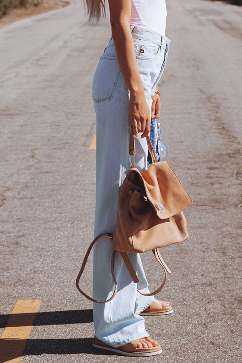 Pantalones de calle lisos, rotos, de cintura media, rectos, con pierna ancha y de color liso (3 colores)