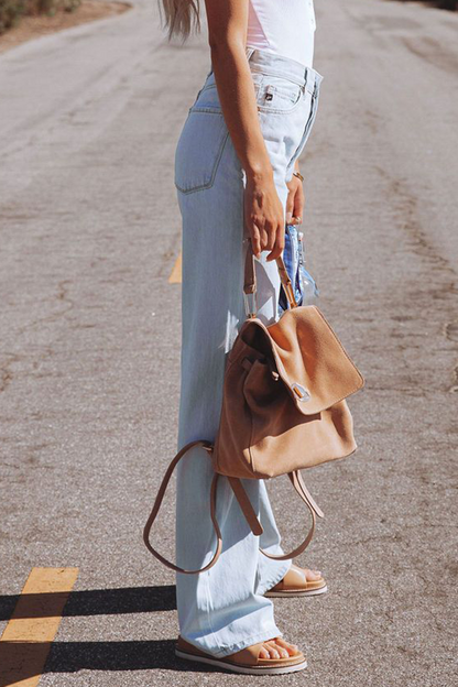 Pantalones de calle lisos, rotos, de cintura media, anchos y rectos (3 colores)