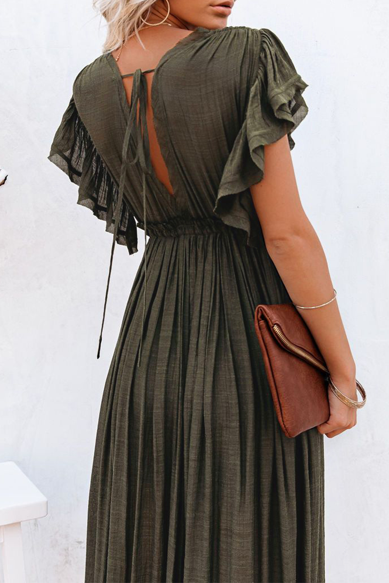 Elegante vestido de corte A con escote en V y hebilla de frenillo sólido (7 colores)