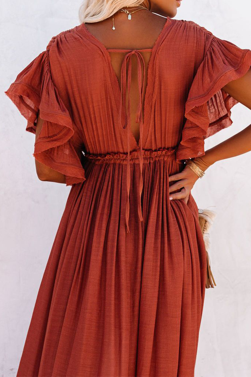 Elegante vestido de corte A con escote en V y hebilla de frenillo sólido (7 colores)