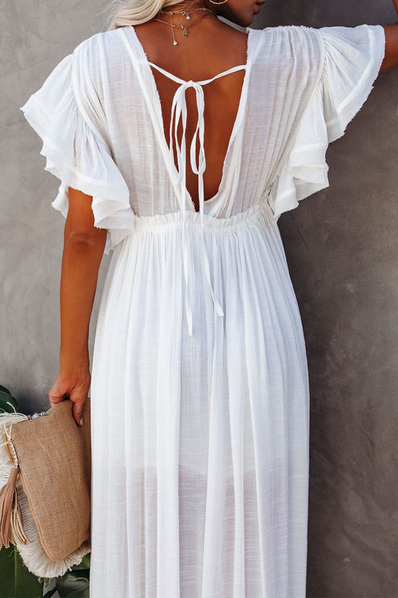 Elegante vestido de corte A con escote en V y hebilla de frenillo sólido (7 colores)