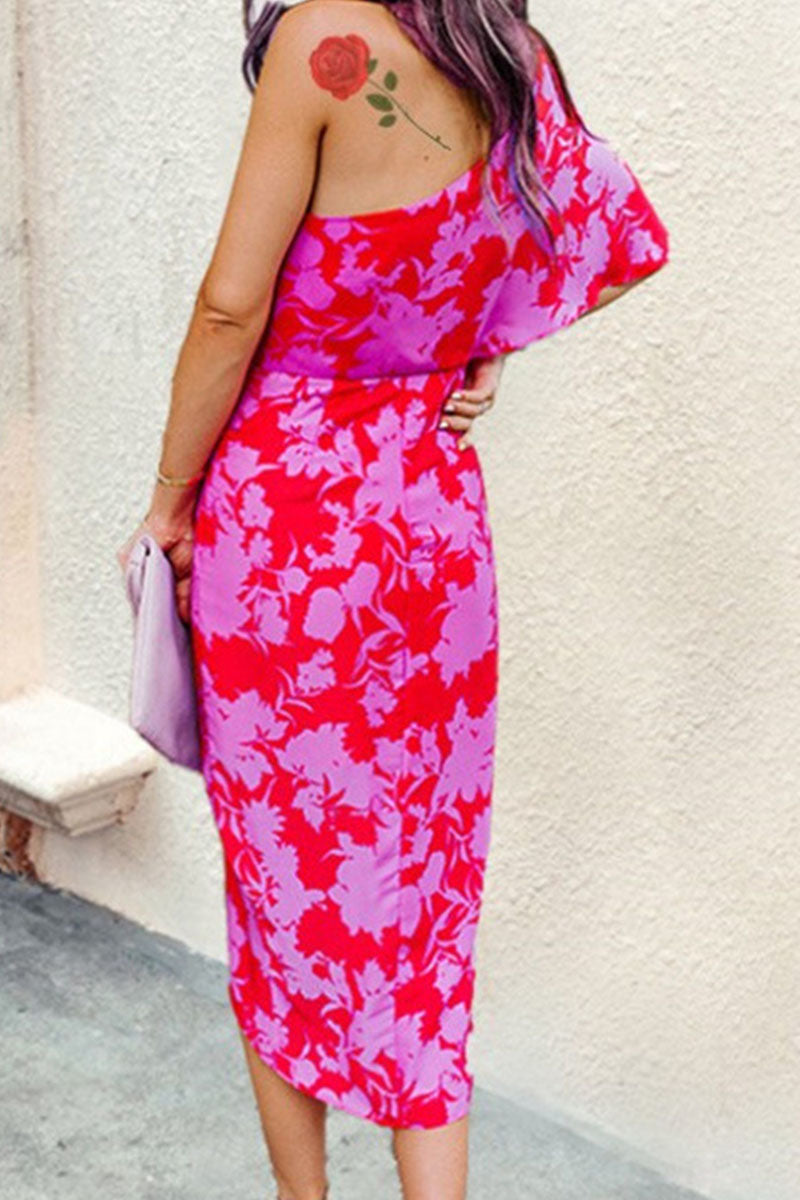 Vestidos de línea A con un solo hombro y estampado de patchwork de moda urbana