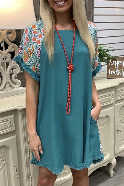 Vestidos casuales con borlas florales y cuello redondo dividido (3 colores)