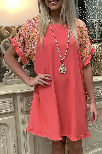 Vestidos casuales con borlas florales y cuello redondo dividido (3 colores)