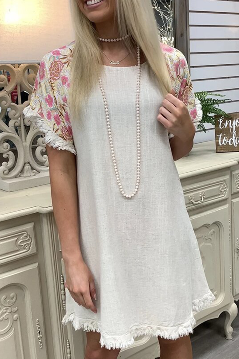 Vestidos casuales con borlas florales y cuello redondo dividido (3 colores)