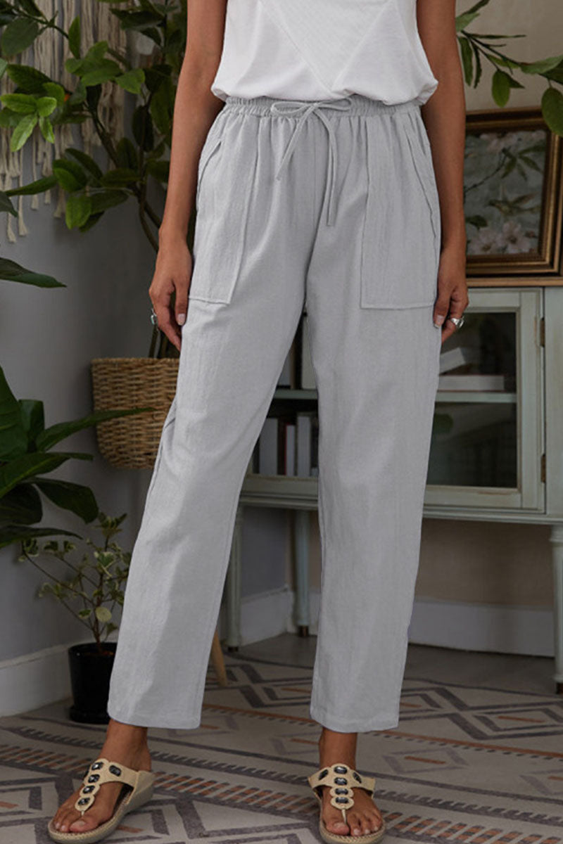 Pantalones rectos de cintura media holgados con bolsillos sólidos casuales de moda