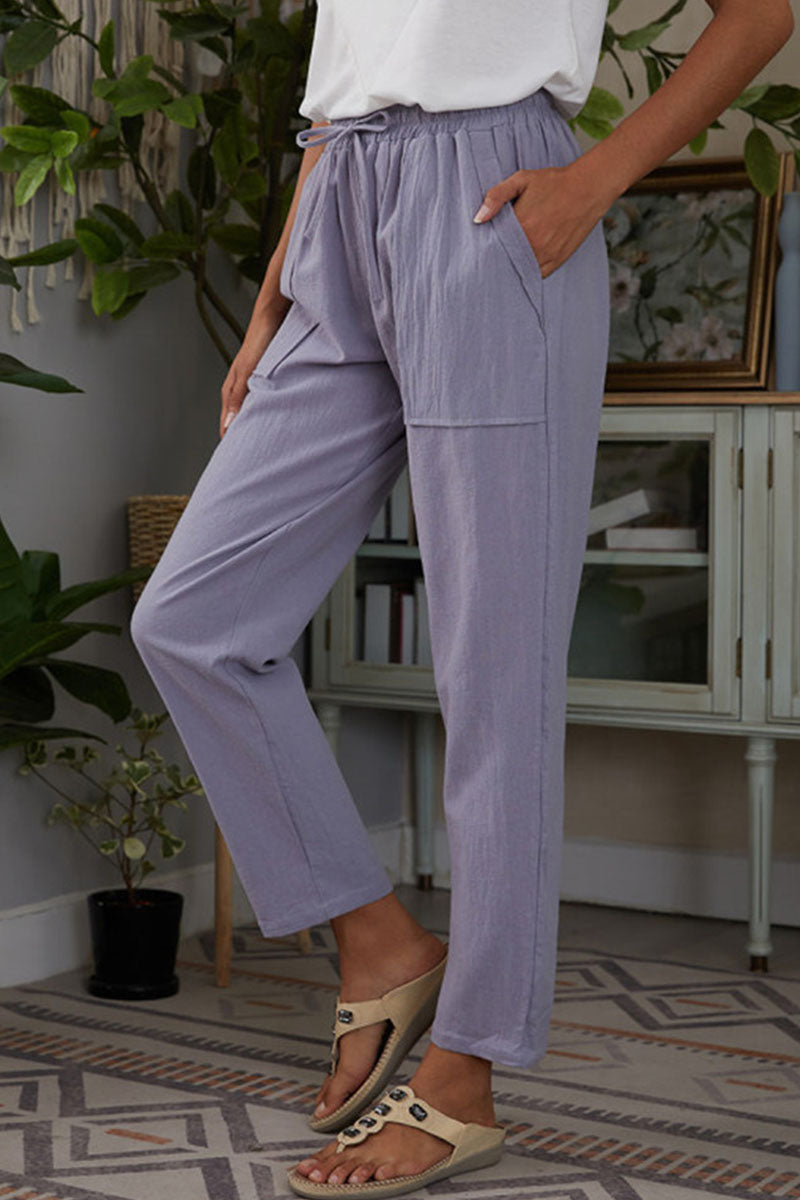 Pantalones rectos de cintura media holgados con bolsillos sólidos casuales de moda