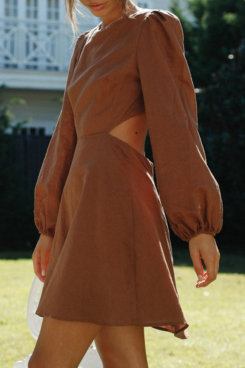 Vestidos de moda de calle, lisos, ahuecados, con cuello redondo y corte A