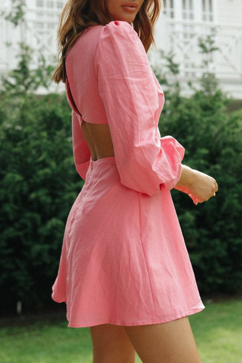 Vestidos de moda de calle, lisos, ahuecados, con cuello redondo y corte A