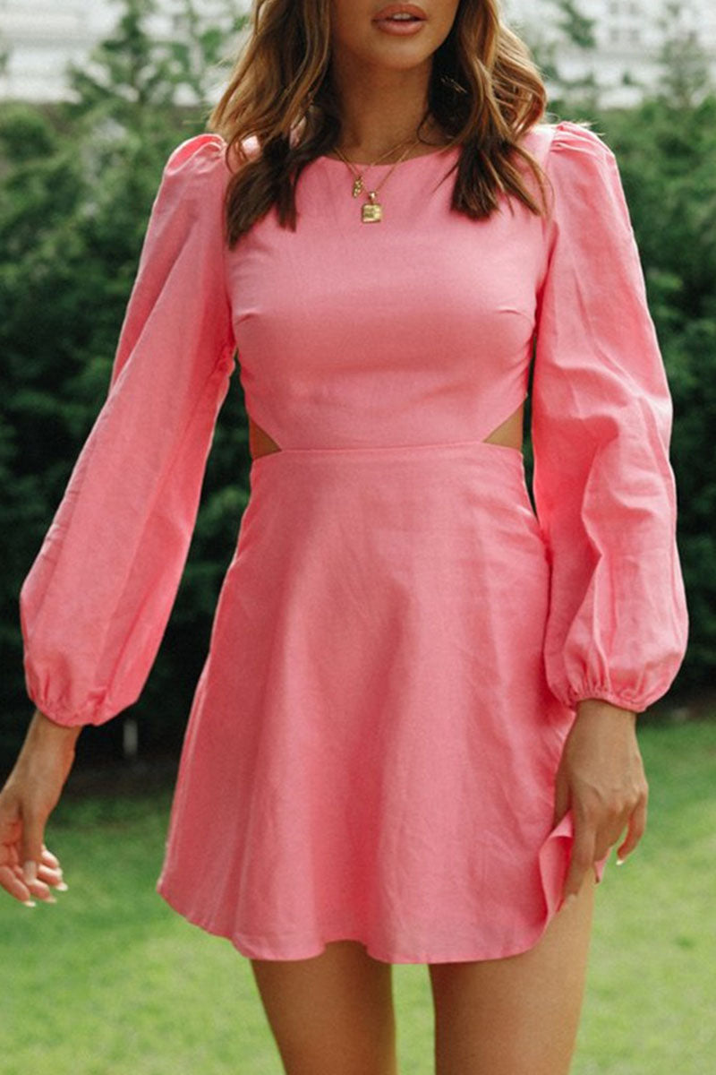 Vestidos de moda de calle, lisos, ahuecados, con cuello redondo y corte A