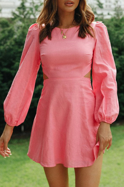 Vestidos de moda de calle, lisos, ahuecados, con cuello redondo y corte A