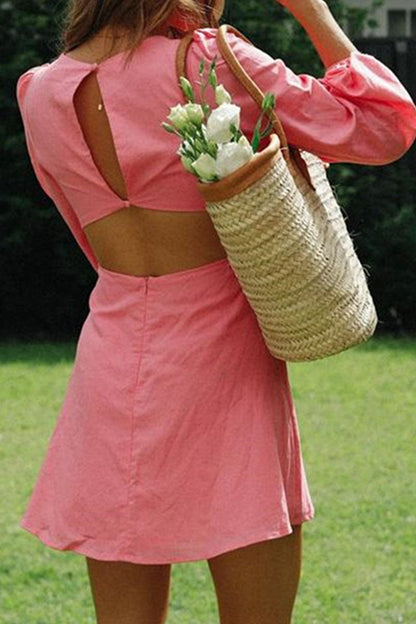 Vestidos de moda de calle, lisos, ahuecados, con cuello redondo y corte A