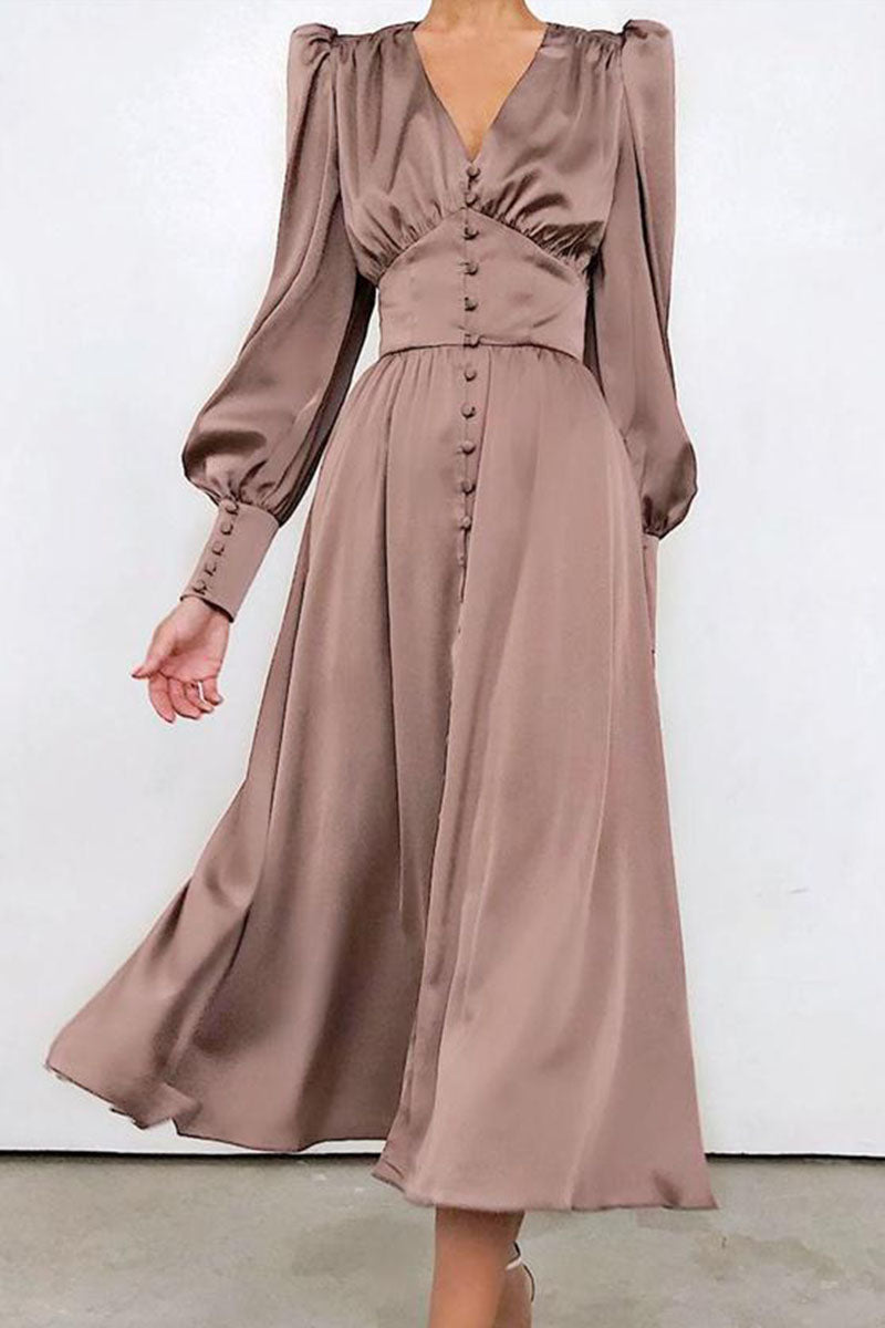 Vestidos de moda urbana con cuello en V, patchwork liso y corte A (7 colores)