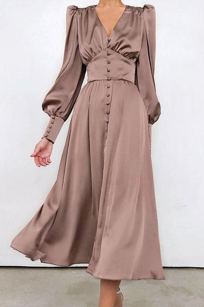 Vestidos de moda urbana con cuello en V, patchwork liso y corte A (7 colores)