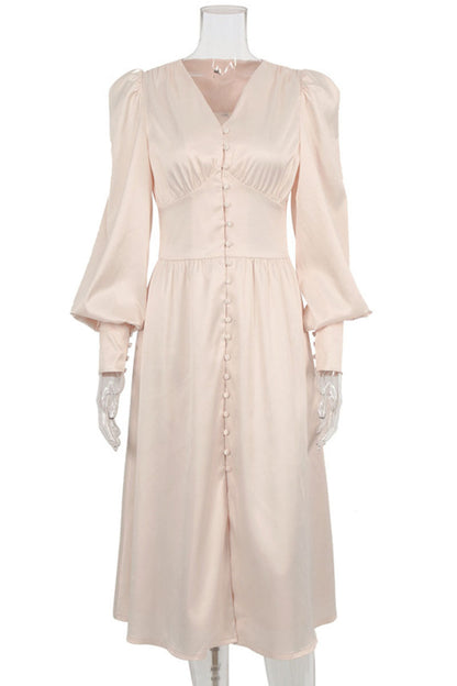 Vestidos de moda urbana con cuello en V, patchwork liso y corte A (7 colores)