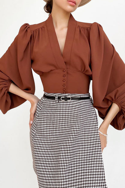 Tops de cuello en V con abertura lateral lisa de moda urbana